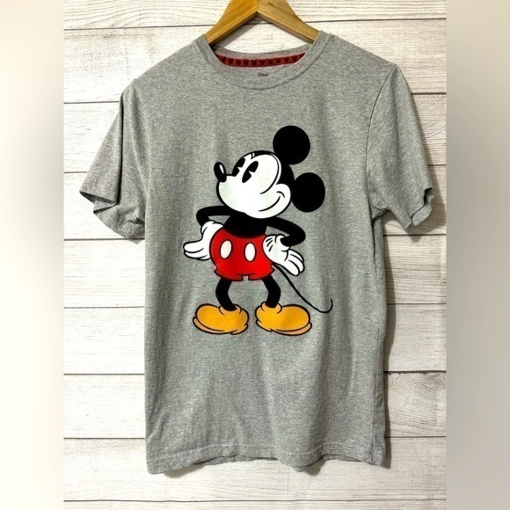 𝅺Disney Classic Mickey Mouse Gray T‎ Shirt Adult Small Black Velvet Flocked